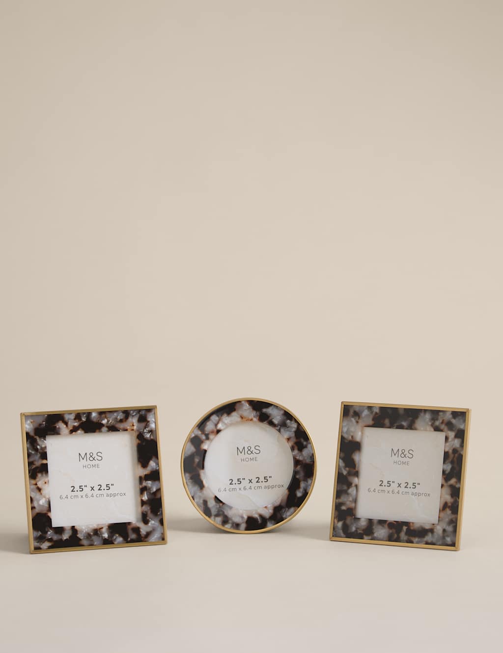 M&S Set of 3 Tortoise Shell Photo Frames 2.5x2.5 inch Multi