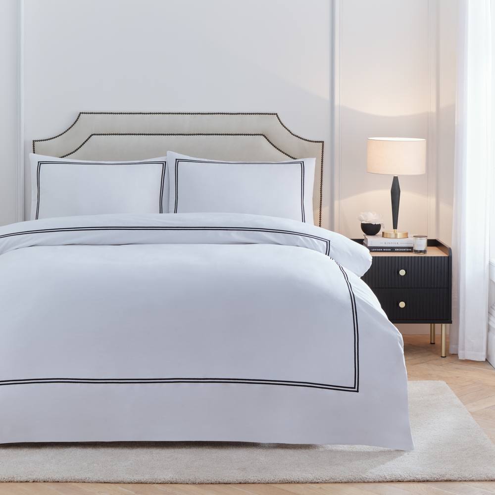 Paoletti Elara 100% Cotton Embroidered Duvet Cover Set in Black
