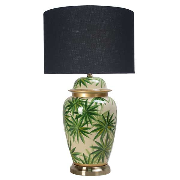 Urn Table Lamp  Green Palm Leaf