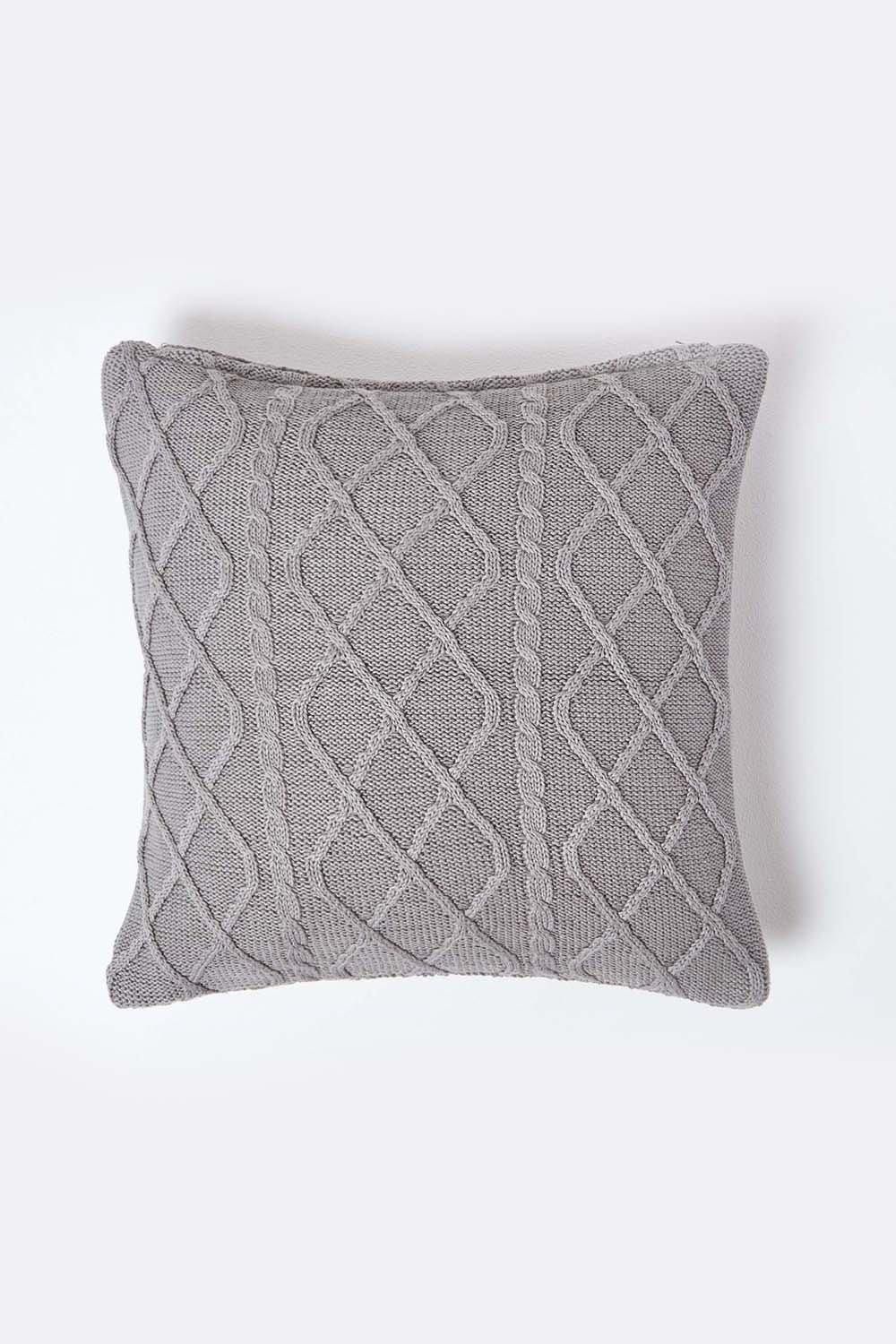 Homescapes Diamond Cable Knit Cushion Cover in Grey