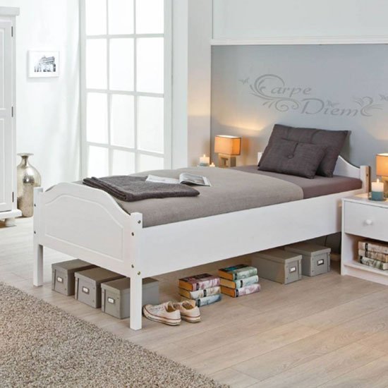 Karlo Wooden Single Bed In White