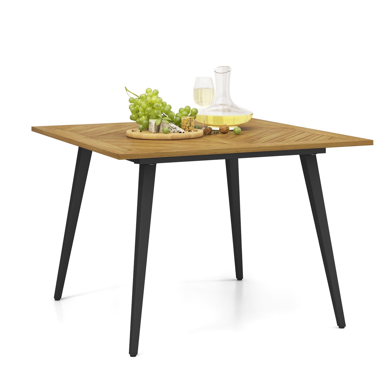 Costway Outdoor Dining Table for 4 Acacia Wood Patio Square Bistro Table w/ Umbrella Hole 107 x 107cm in Natural