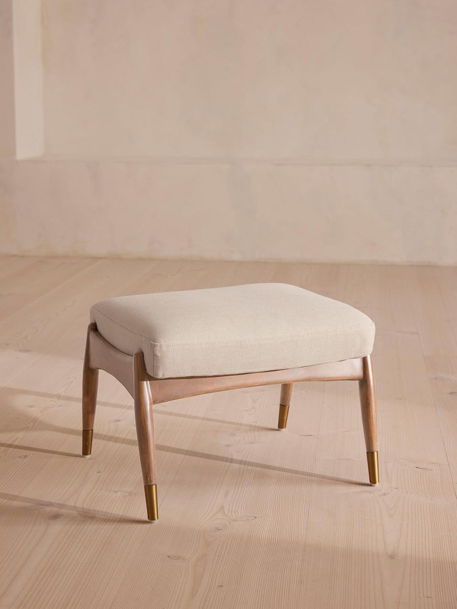Theodore Oak Footstool, Linen, Bisque