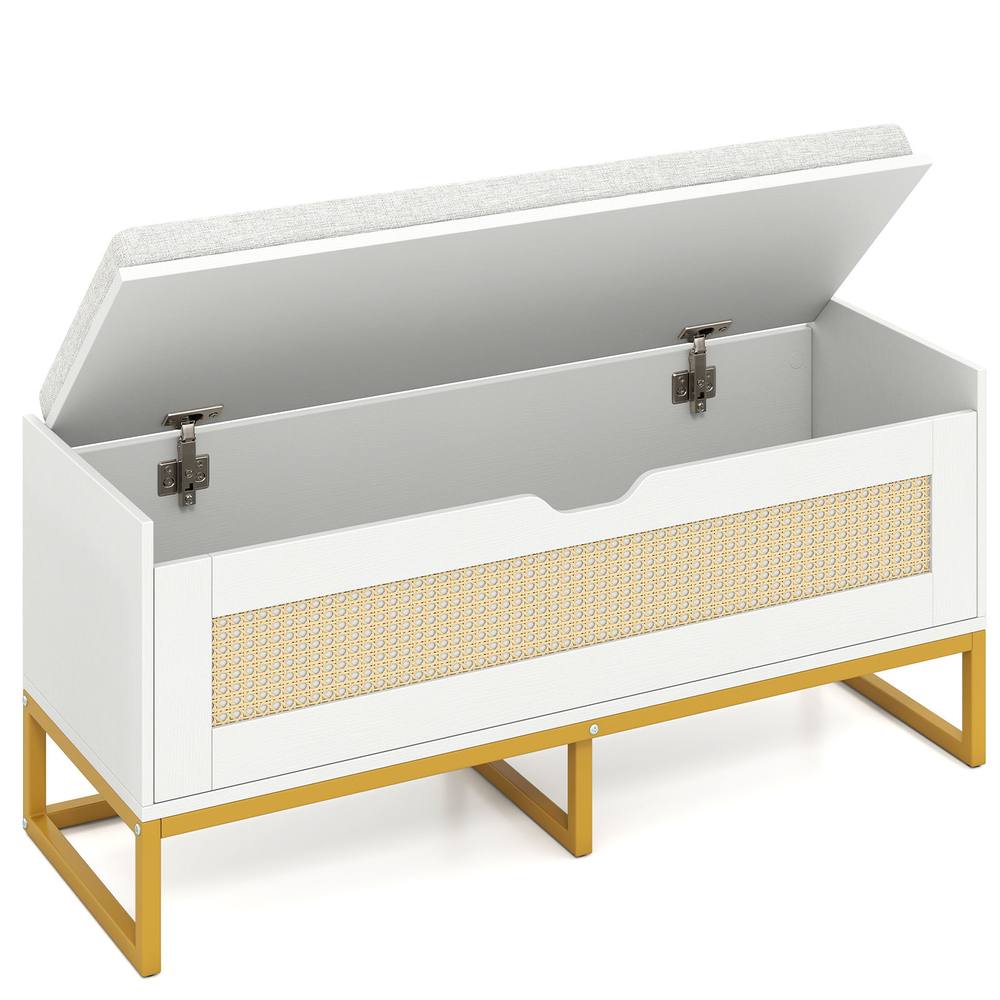 Costway Rattan Storage Chest Modern Hidden Storage Entryway Furniture in White