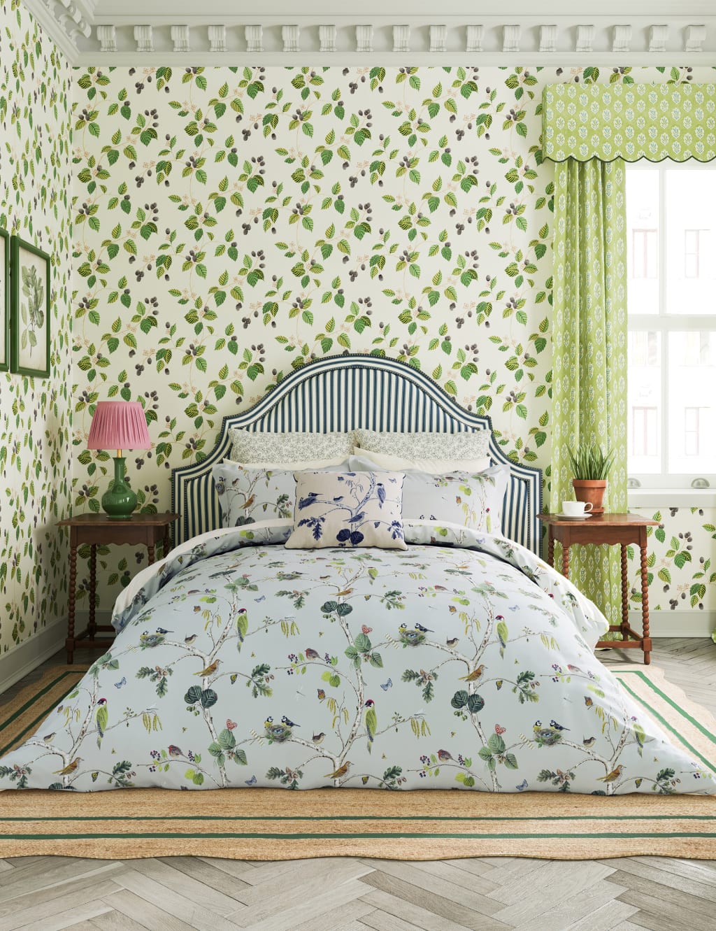 Sanderson Pure Cotton Woodland Chorus Bedding Set Blue Mix