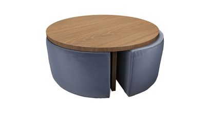 Woody Coffee Table and Nesting Stool Set in Sapphire Smart Velvet - sofa.com