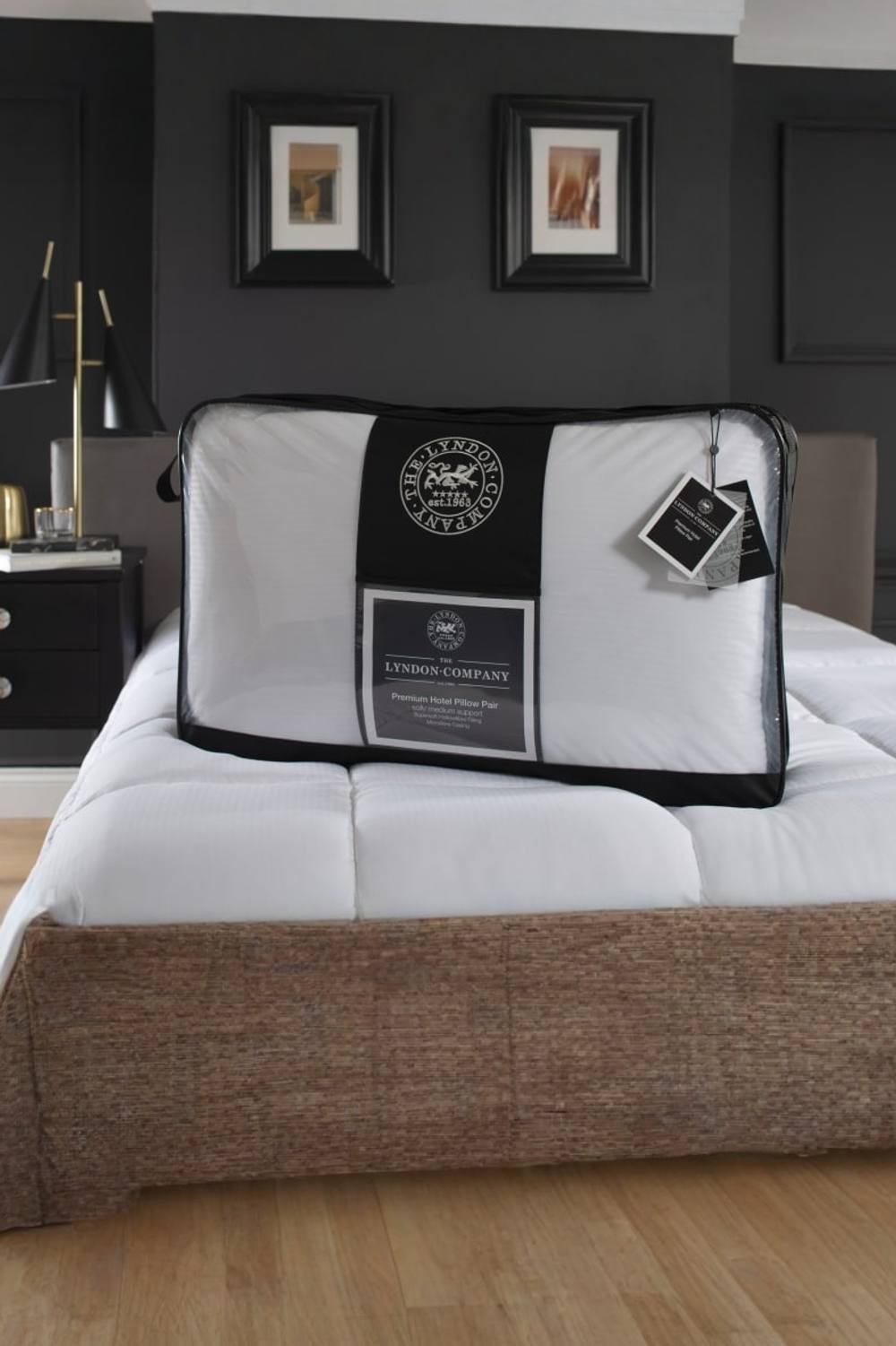 The Lyndon Company Premium Hotel Pillow Pair - Soft to Medium Support - Microfibre Satin Stripe Cover in White