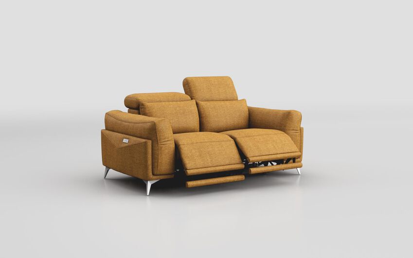 Yellow Fabric Gattolino 2 Seater Power Recliner Sofa with Manual Head Tilt