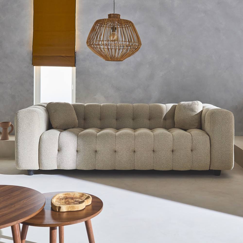 sweeek 3-seater Sofa Upholstered In Textured Boucle Fabric in Beige