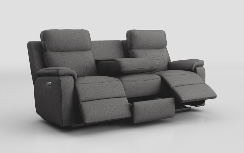 Grey Fabric Calboli 3 Seater Power Recliner Sofa with Power Head Tilt & Table