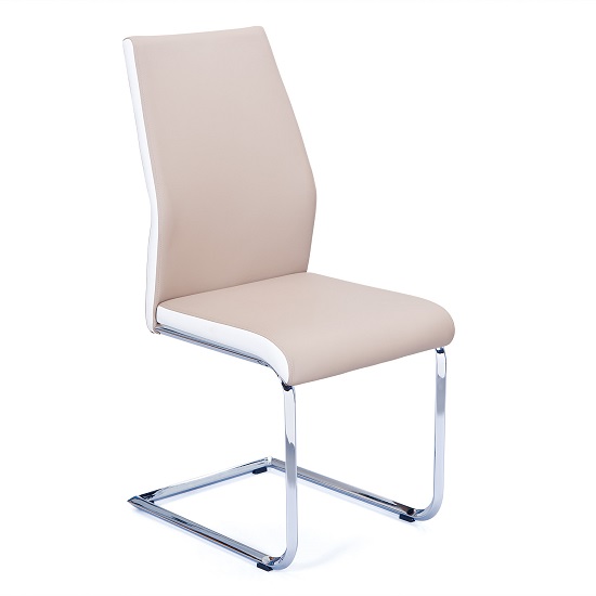 Marine Dining Chair In Beige And White PU Leather Chrome Base
