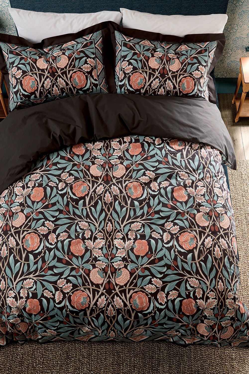 Morris & Co 'Olive & Rose' Cotton Duvet Cover Set in Indigo 4