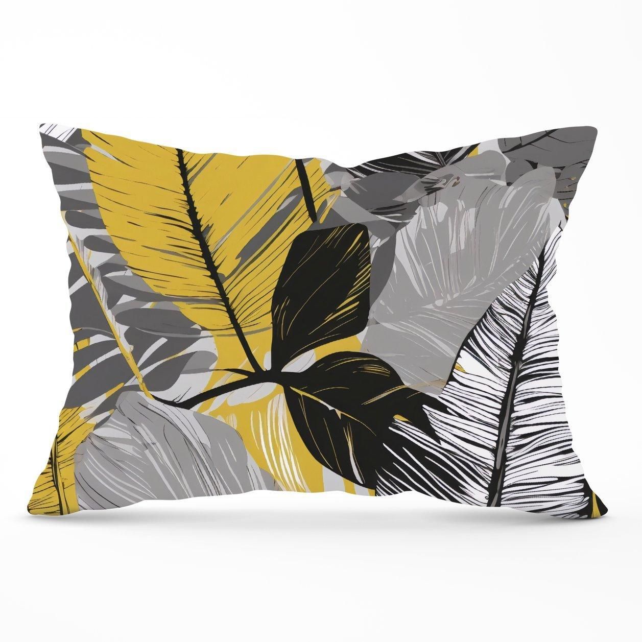 Warren Reed - Designer Grey Yellow Floral Leaves Cushions