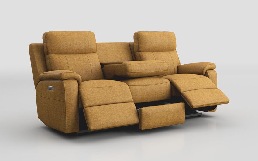 Yellow Fabric Calboli 3 Seater Power Recliner Sofa with Power Head Tilt, Lumbar, Drawer & Table