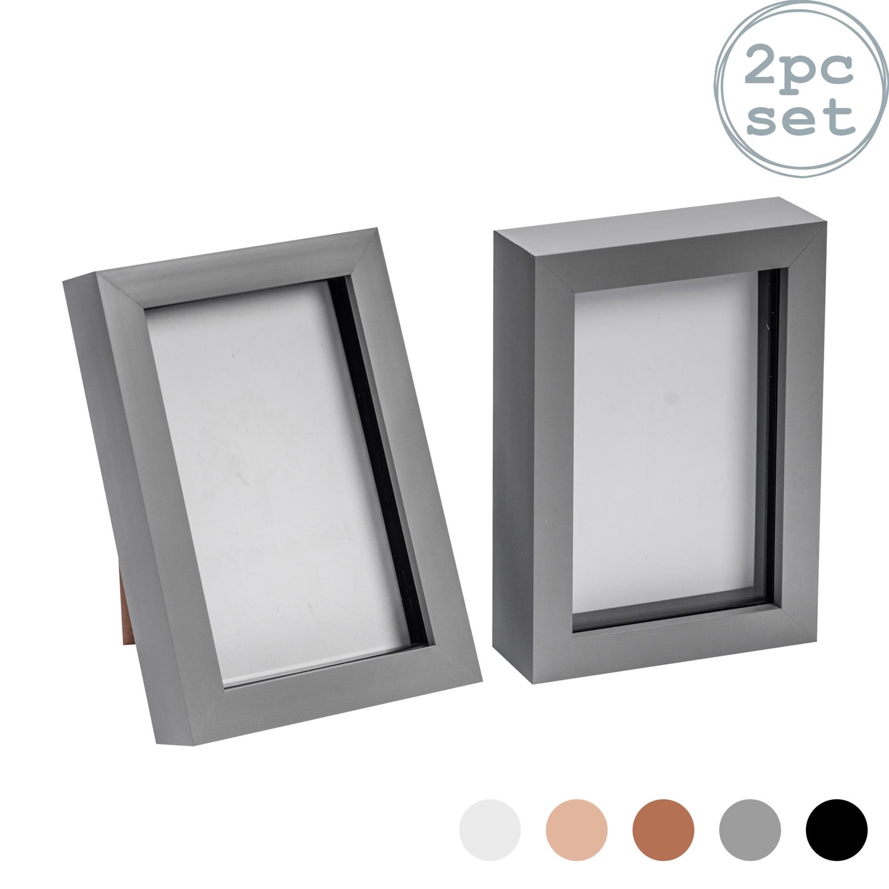 Nicola Spring 3D Box Photo Frames - 4 x 6" - Pack of 2 in Grey