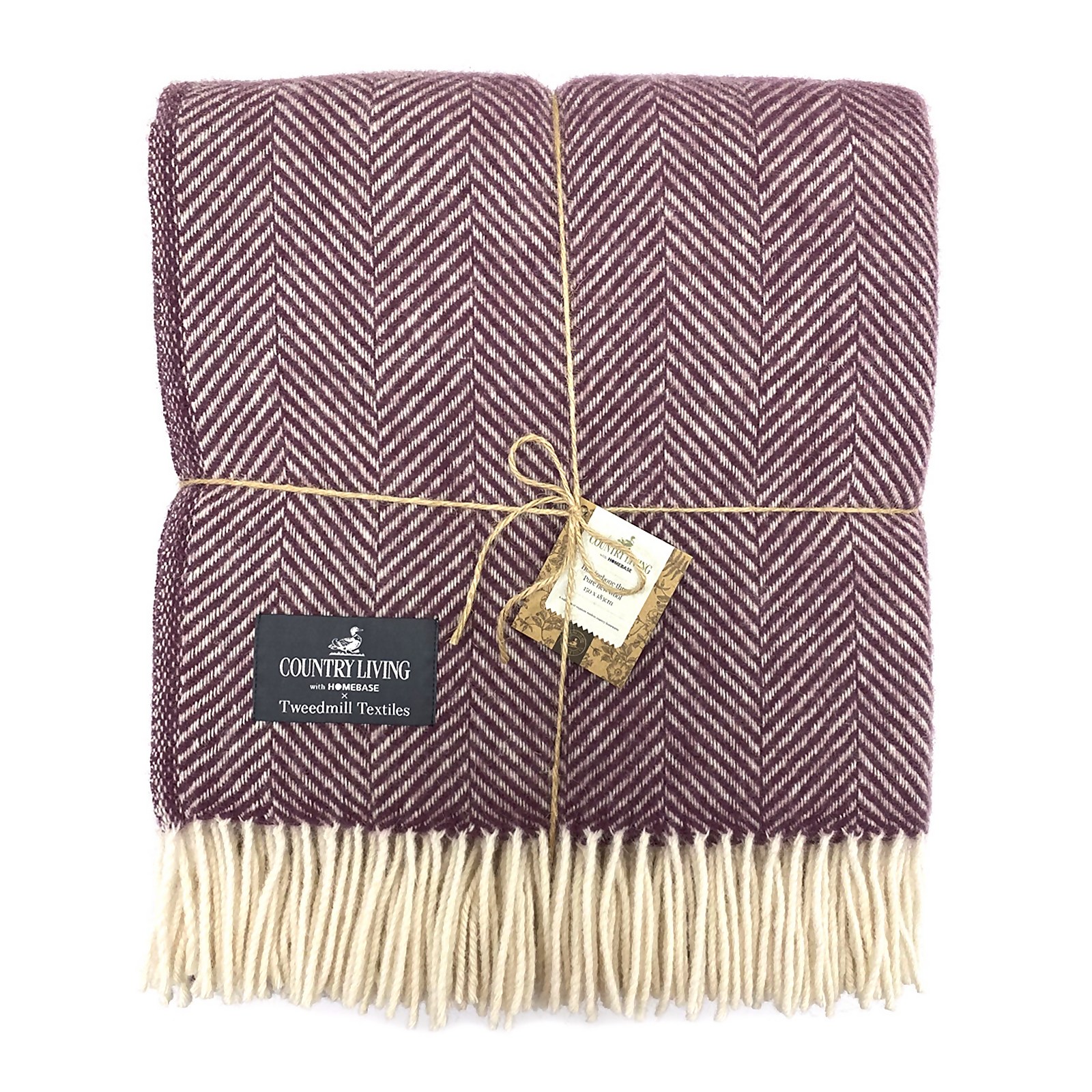 Country Living Wool Herringbone Throw - 150x183cm - Grape