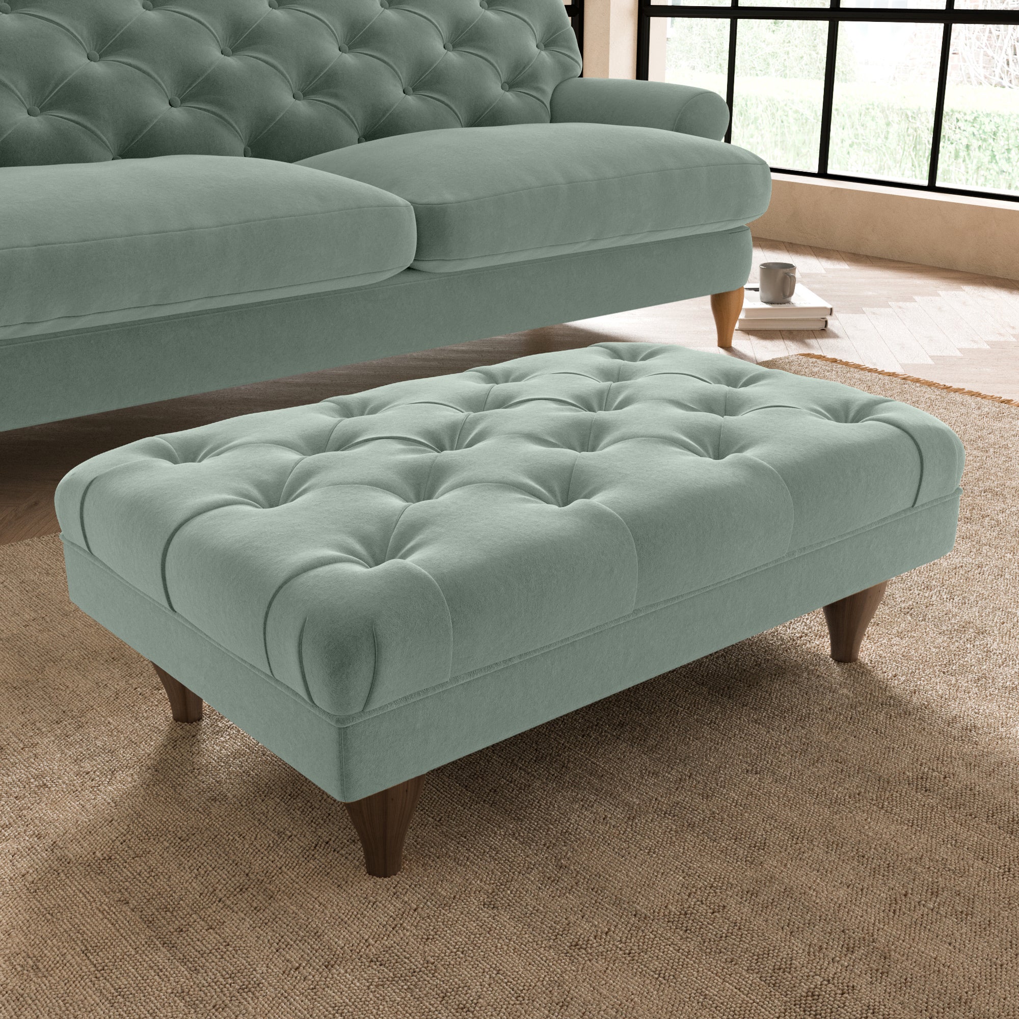 Warwick Luxury Velvet Footstool Light Green