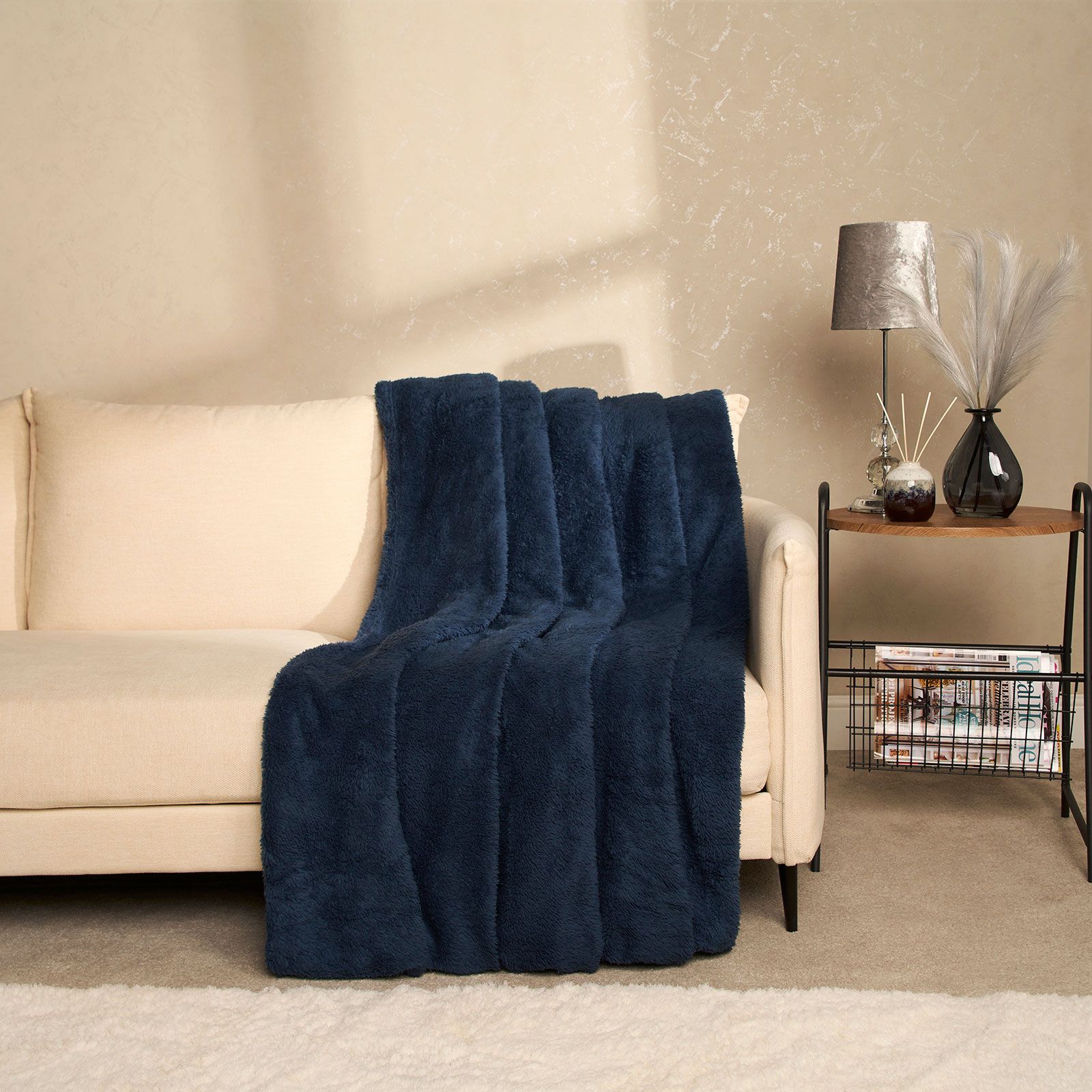 OHS Large Teddy Fleece Throw Blanket in Navy