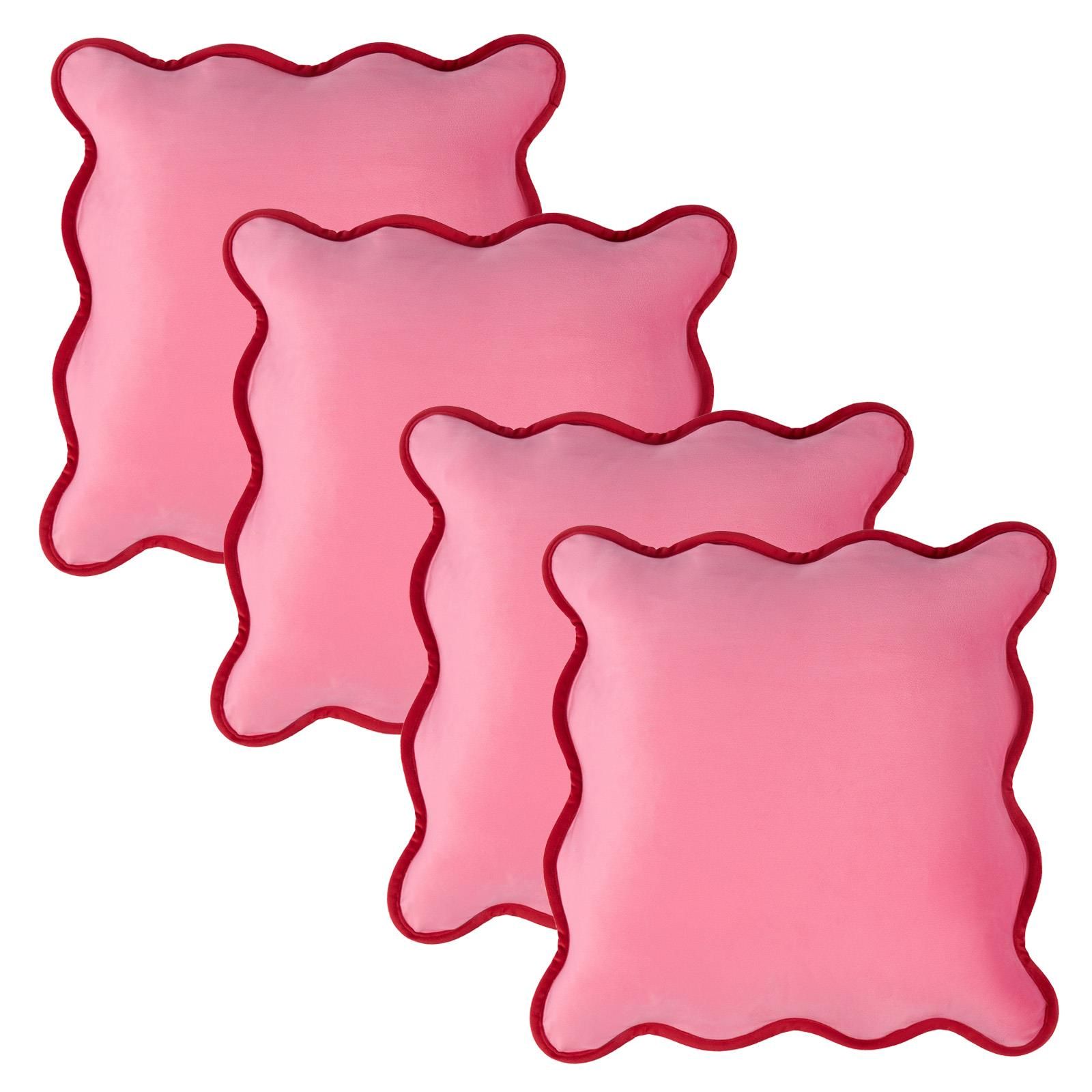 OHS 4 Pack Matte Velvet Scallop Edge Cushion Covers Home Decor Set in Pink