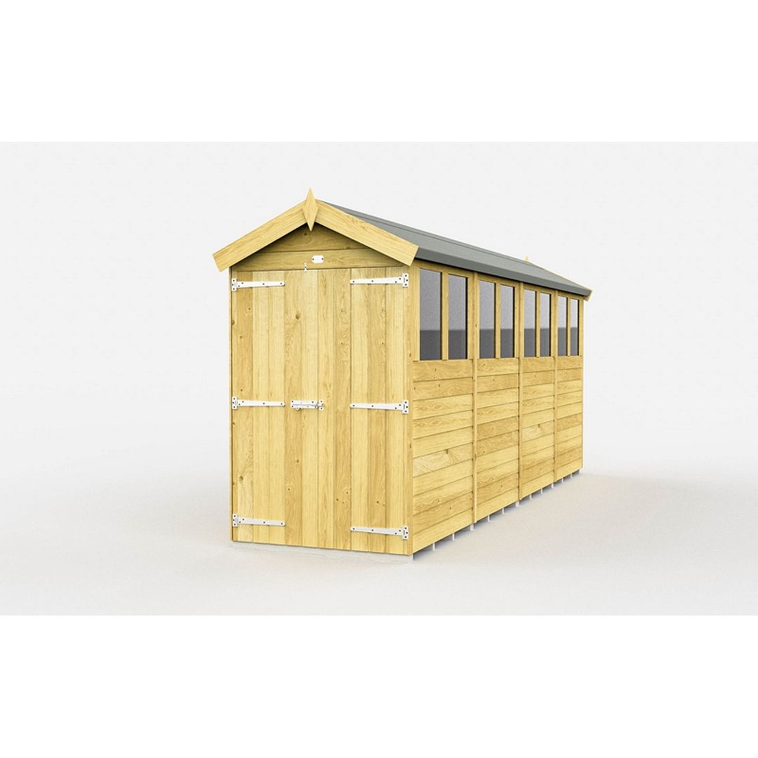 Buttercup Farm 4 x 16 Feet Apex Shed - Double Door W/ Windows - L472 x W118 x H217 cm in Brown
