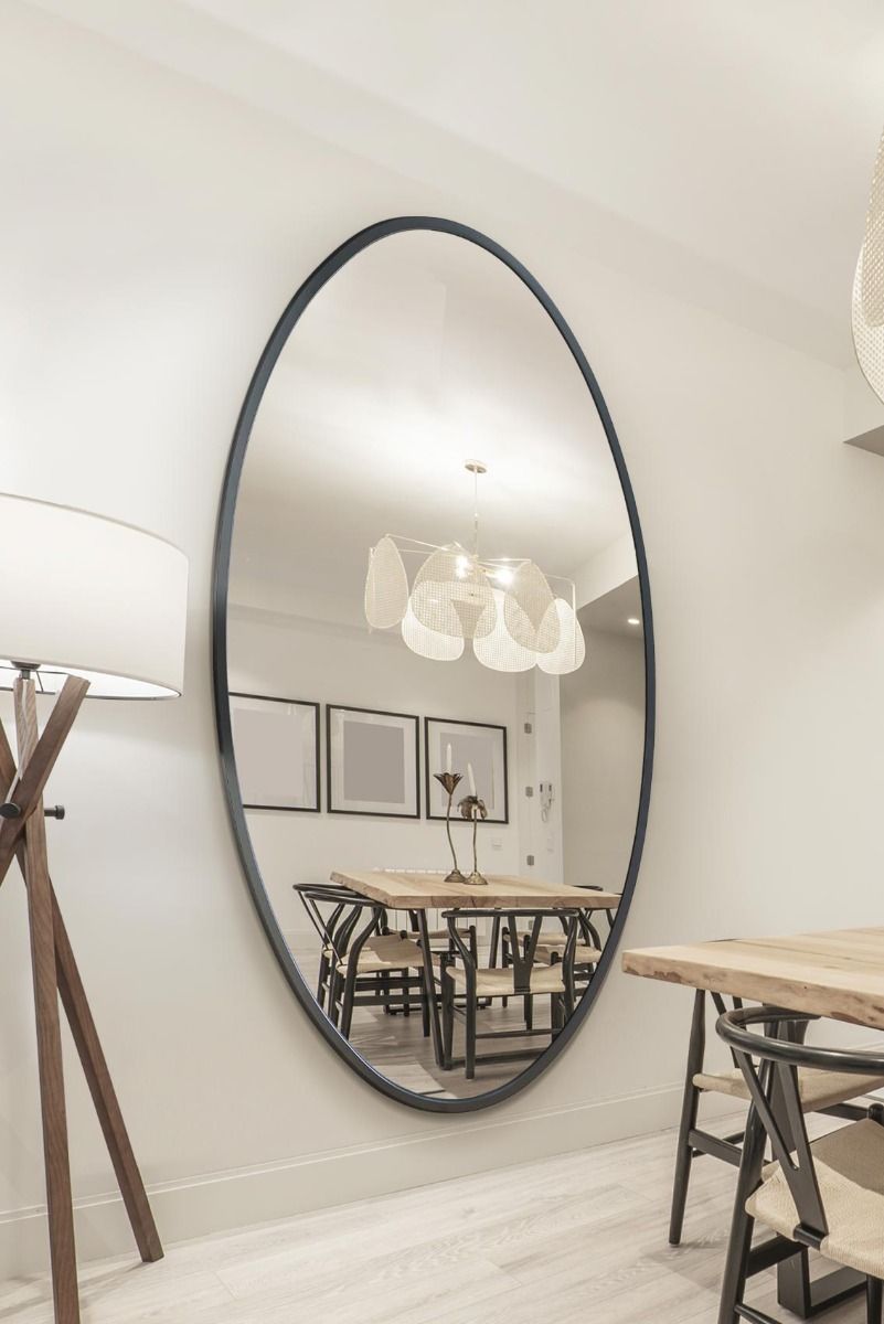 MirrorOutlet Black Metal Framed Oval Wall Mirror 79" X 44" (200 x 112CM)