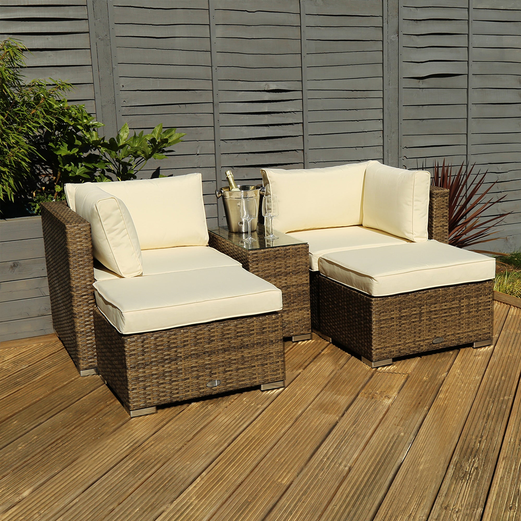 Multifunctional 2 Seater Natural Lounge Set Brown