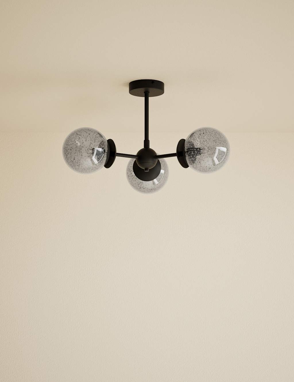M&S Sputnik Bubble Glass 3 Arm Flush Ceiling Light Black