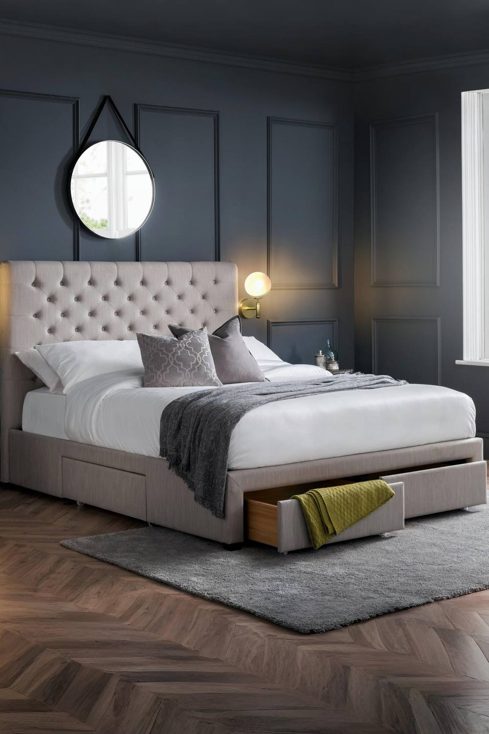 Julian Bowen Wilton Upholstered Storage Bed with 4 Drawers in Grey