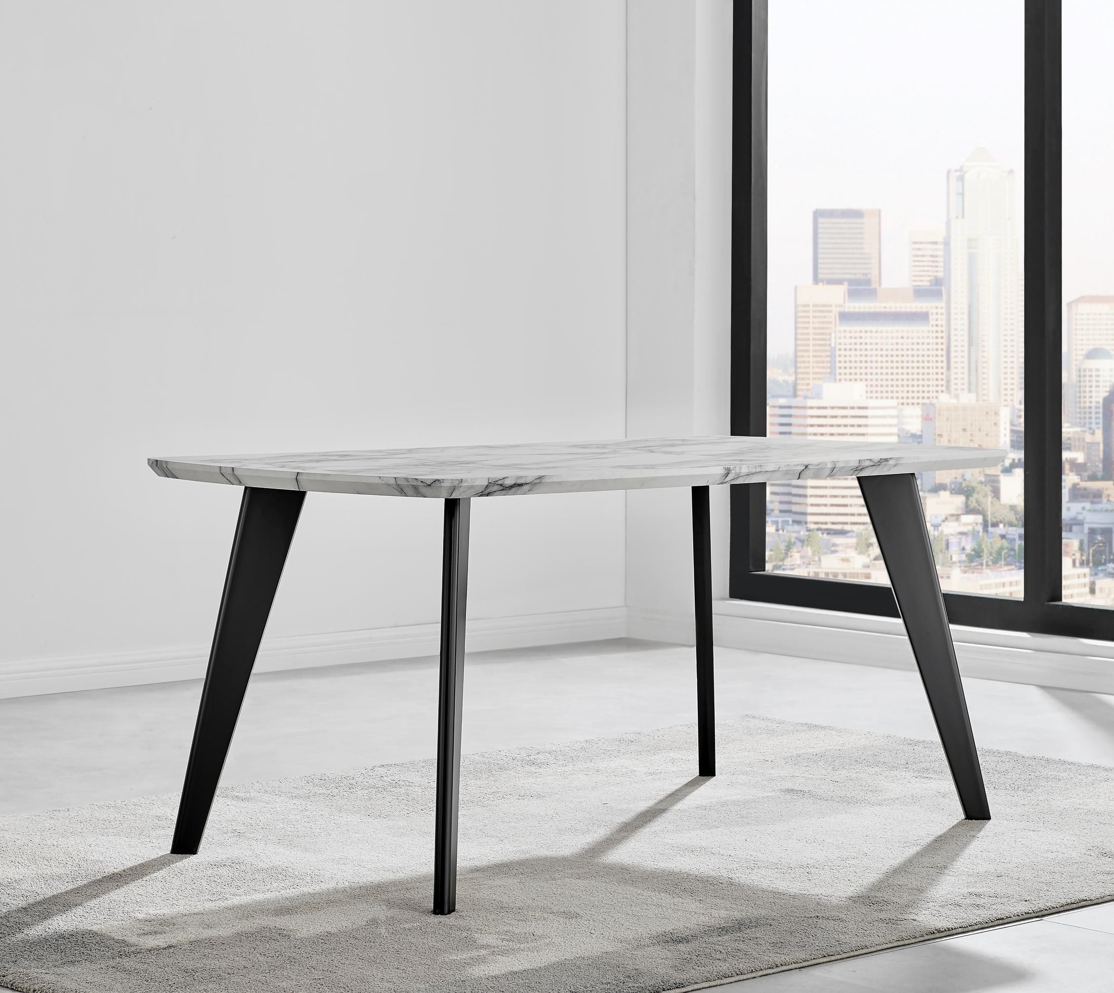 FurnitureboxUK Andria Marble Effect Dining Table With Black Legs & 6 Pesaro Velvet Silver Leg Chairs in Navy 4