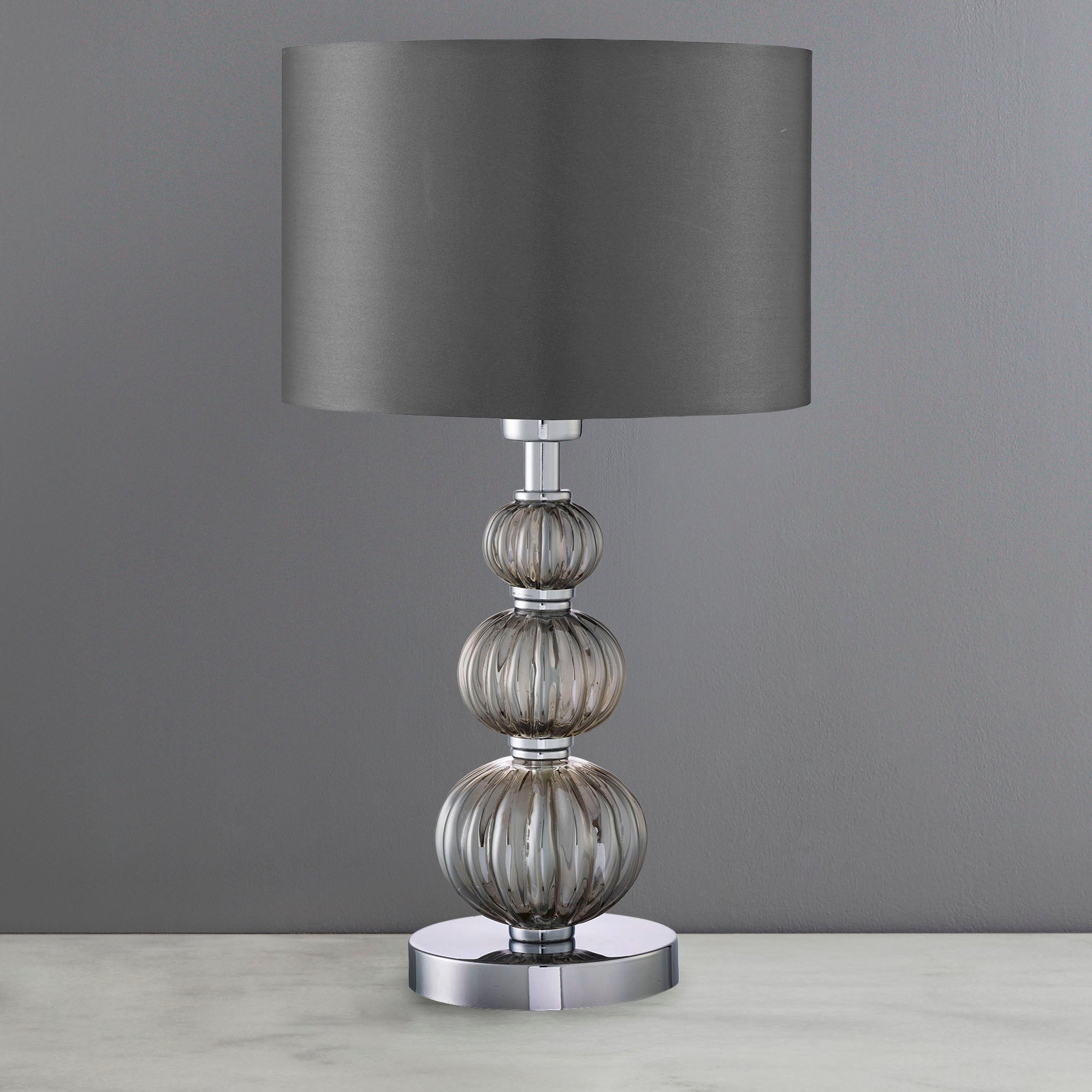 Stacked Smoked Glass Table Lamp Grey