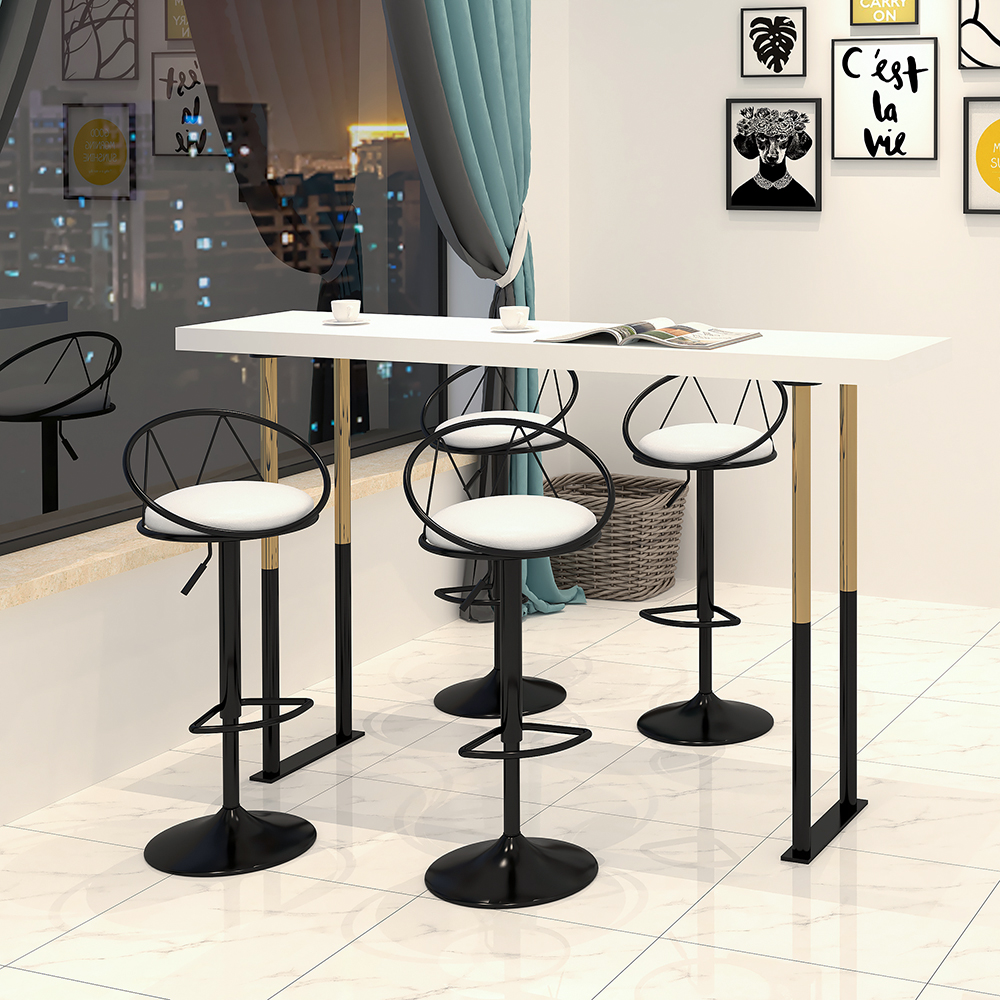 Modern White PU Leather Counter Stools (Set of 2) Adjustable Height & Swivel