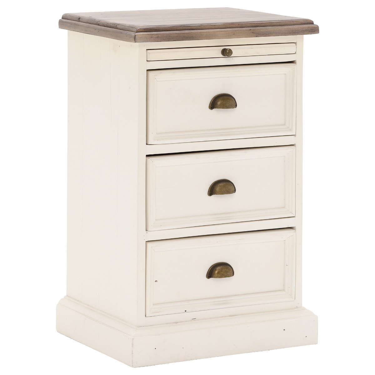 Carisbrooke Reclaimed Wood 3 Drawer Bedside Cabinet, Stucco White