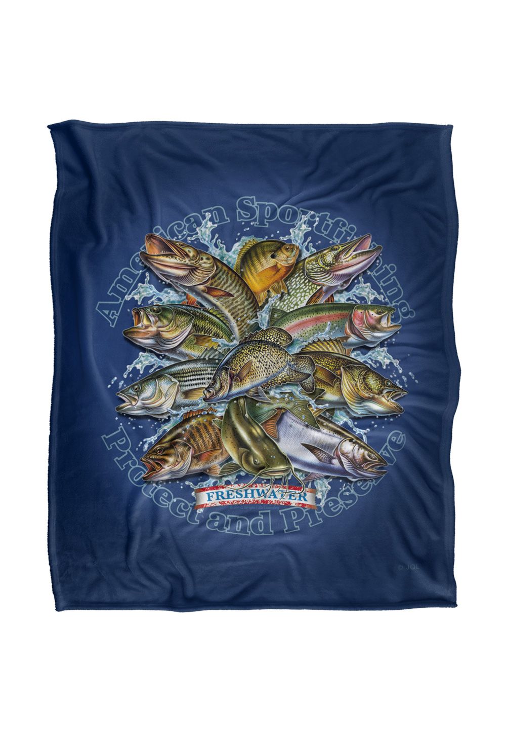 JQ Licensing American Sportfishing Freshwater Silky Touch Super Soft Throw Blanket 152 X 127 cm in White