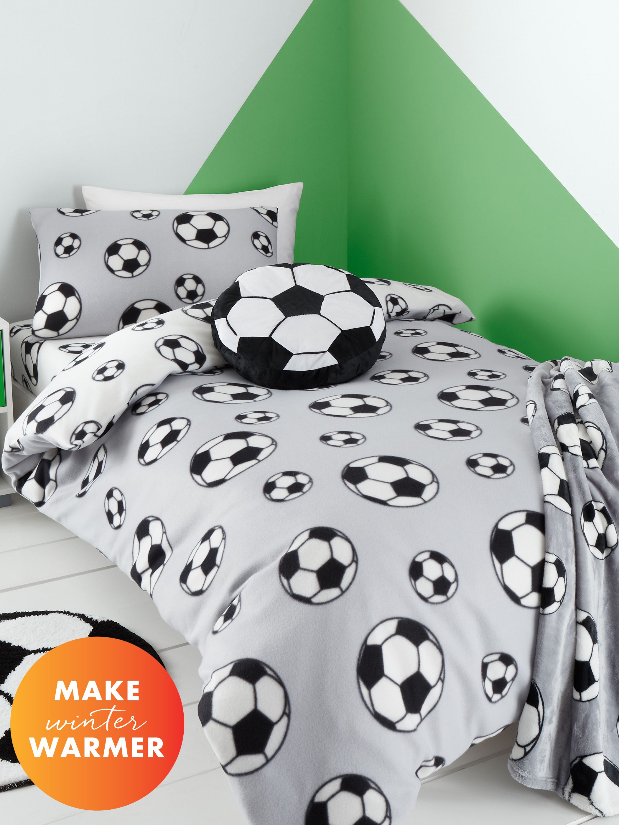 Catherine Lansfield 'Football Fleece' Duvet Cover Set in Grey