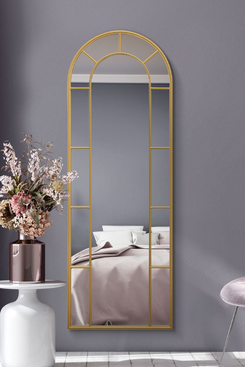 MirrorOutlet Gold Framed Arched Leaner/Wall Mirror 67" X 24" (170CM X 60CM)