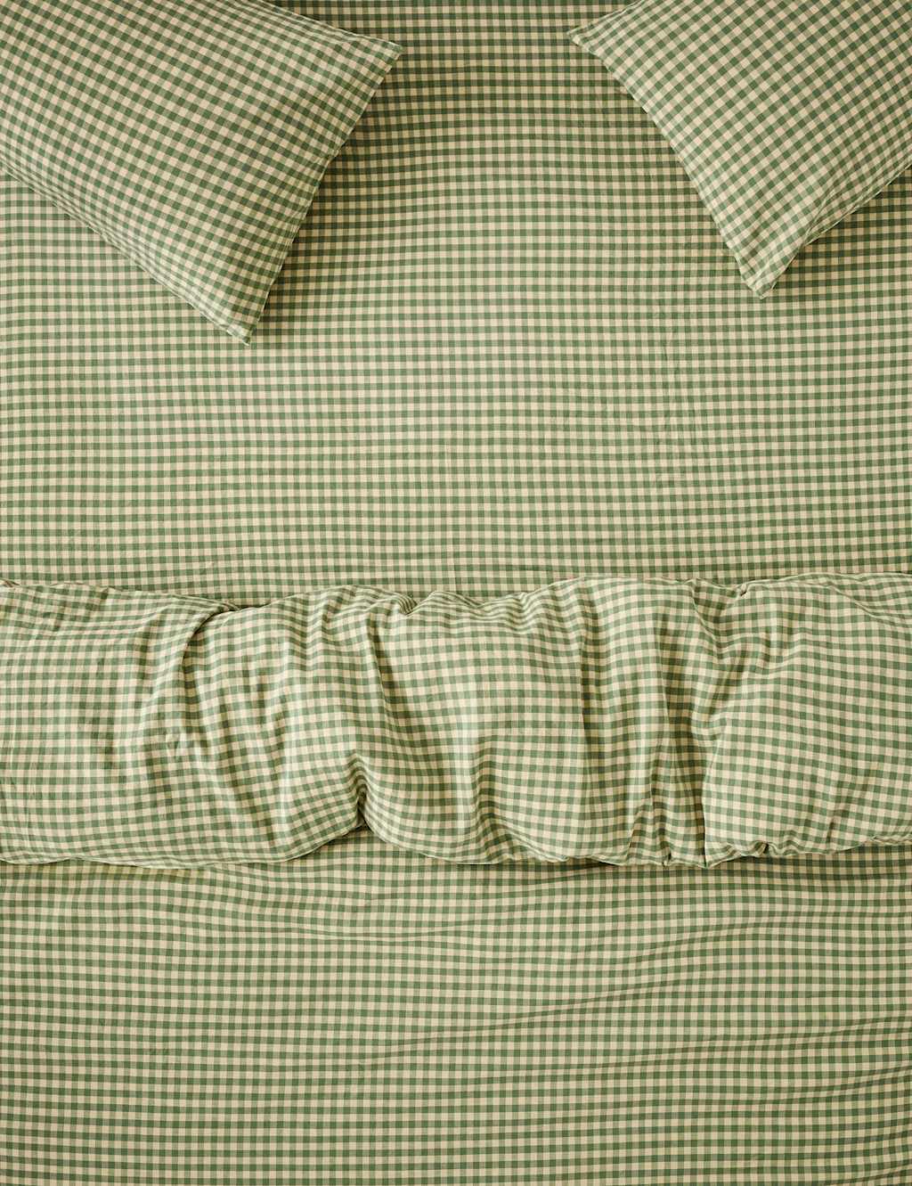 Piglet In Bed Linen Blend Gingham Fitted Sheet Green