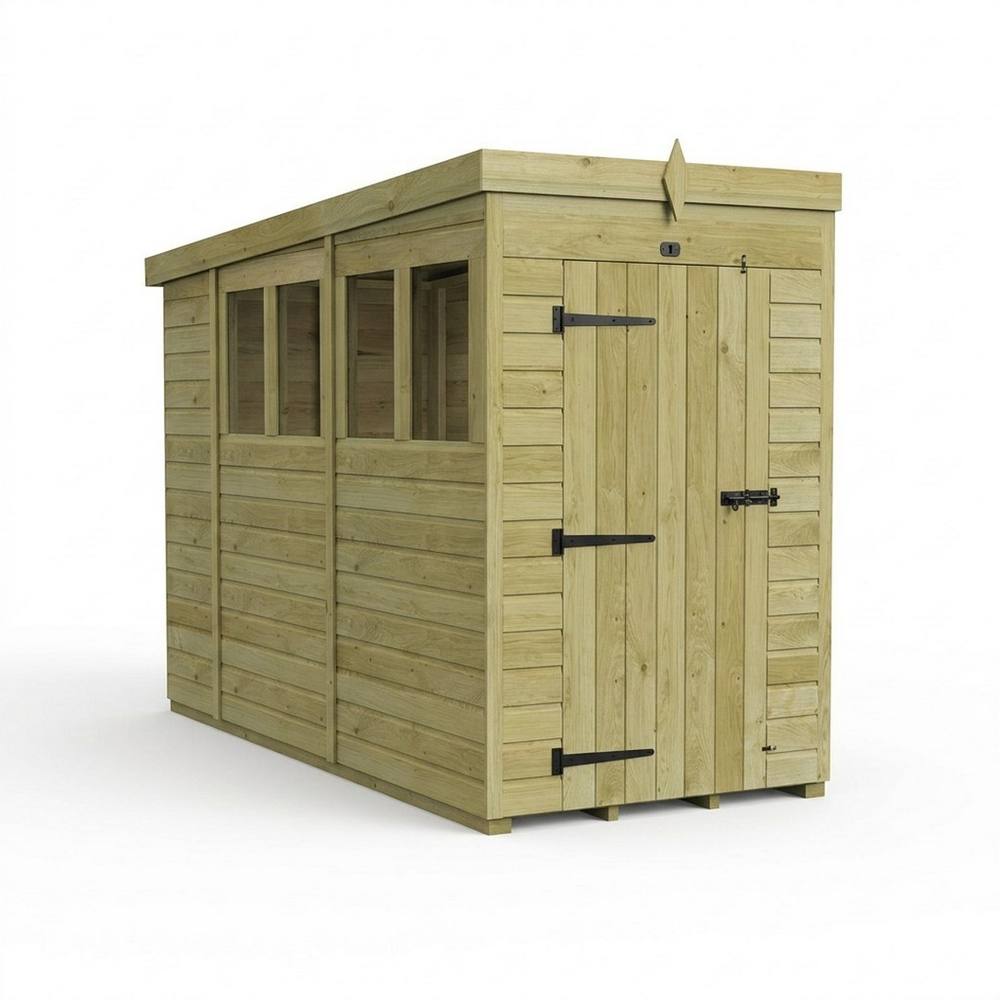 Buttercup Farm 4ft x 10ft Pent Garden Shed Single Door With Windows - Timber in Brown