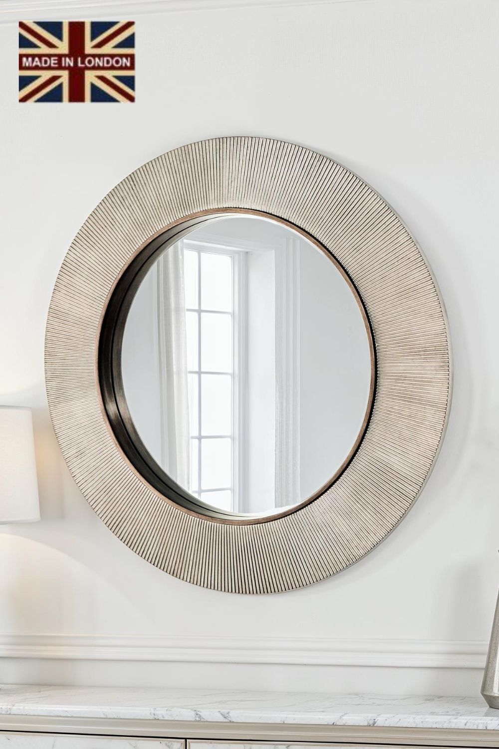 Yearn Mirrors Aubry Round Ribbed Silver Mirror in Metallic Silver