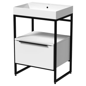 Wickes Rimini Matt White Black Frame Freestanding Vanity Unit & Basin - 850 x 600mm