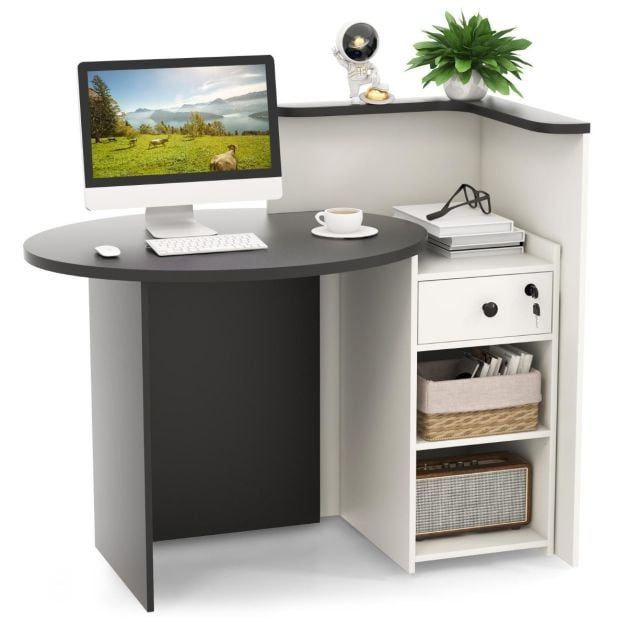 Costway Reception Desk with Lockable Drawer & Adjustable Shelf for Office in Black