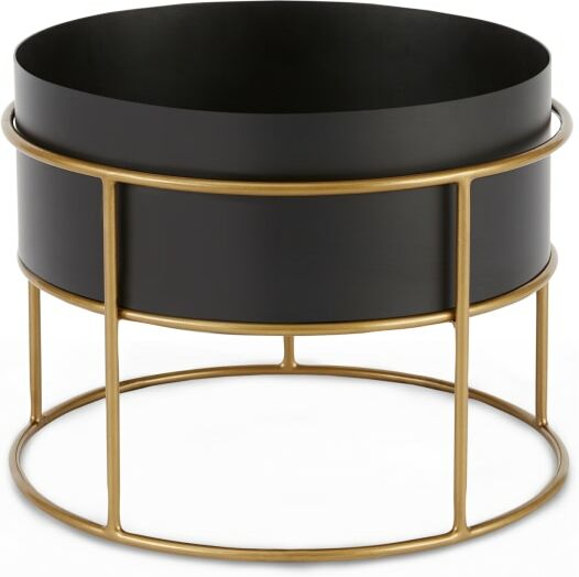 Echo Free Standing Round Low Powdercoated Plant Stand, Black & Metallic Gold