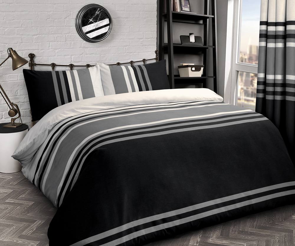 Velosso Tonal Cotton Rich Printed Duvet Cover & Pillowcase Set in Black
