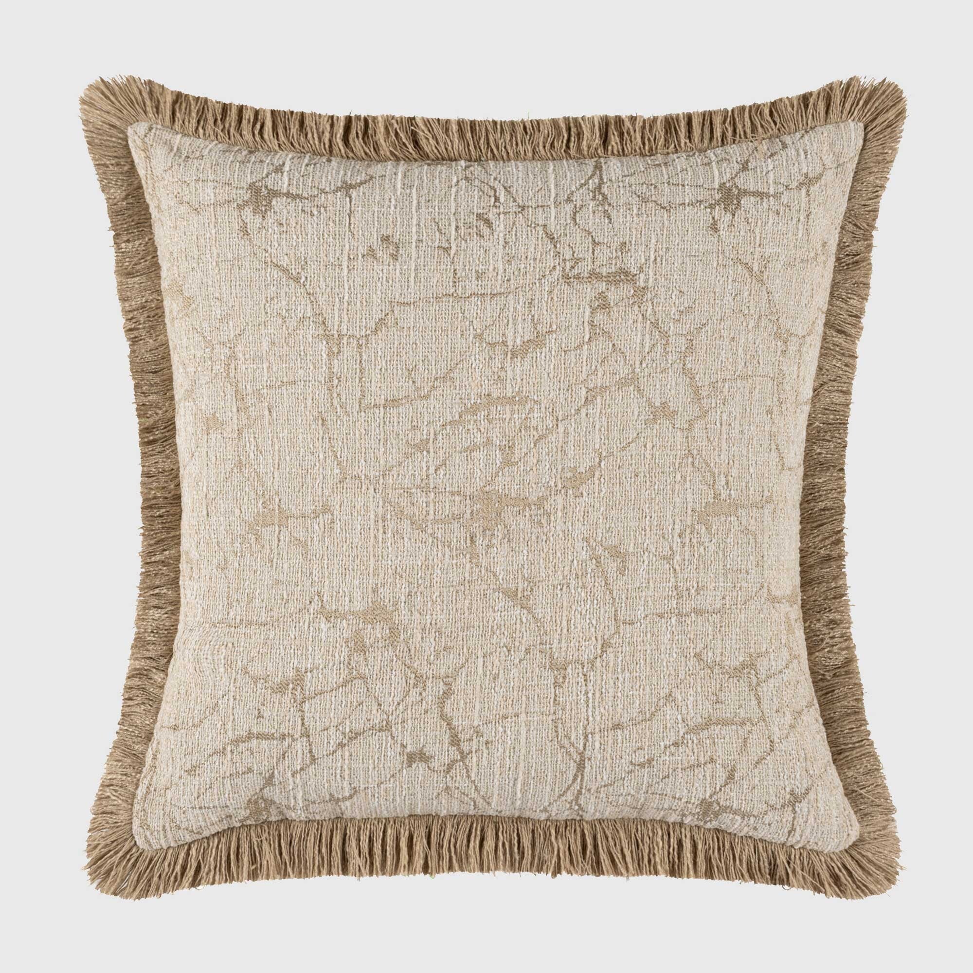 Gold Marble Fringed Cushion, Square, Neutral Polyester | Barker & Stonehouse