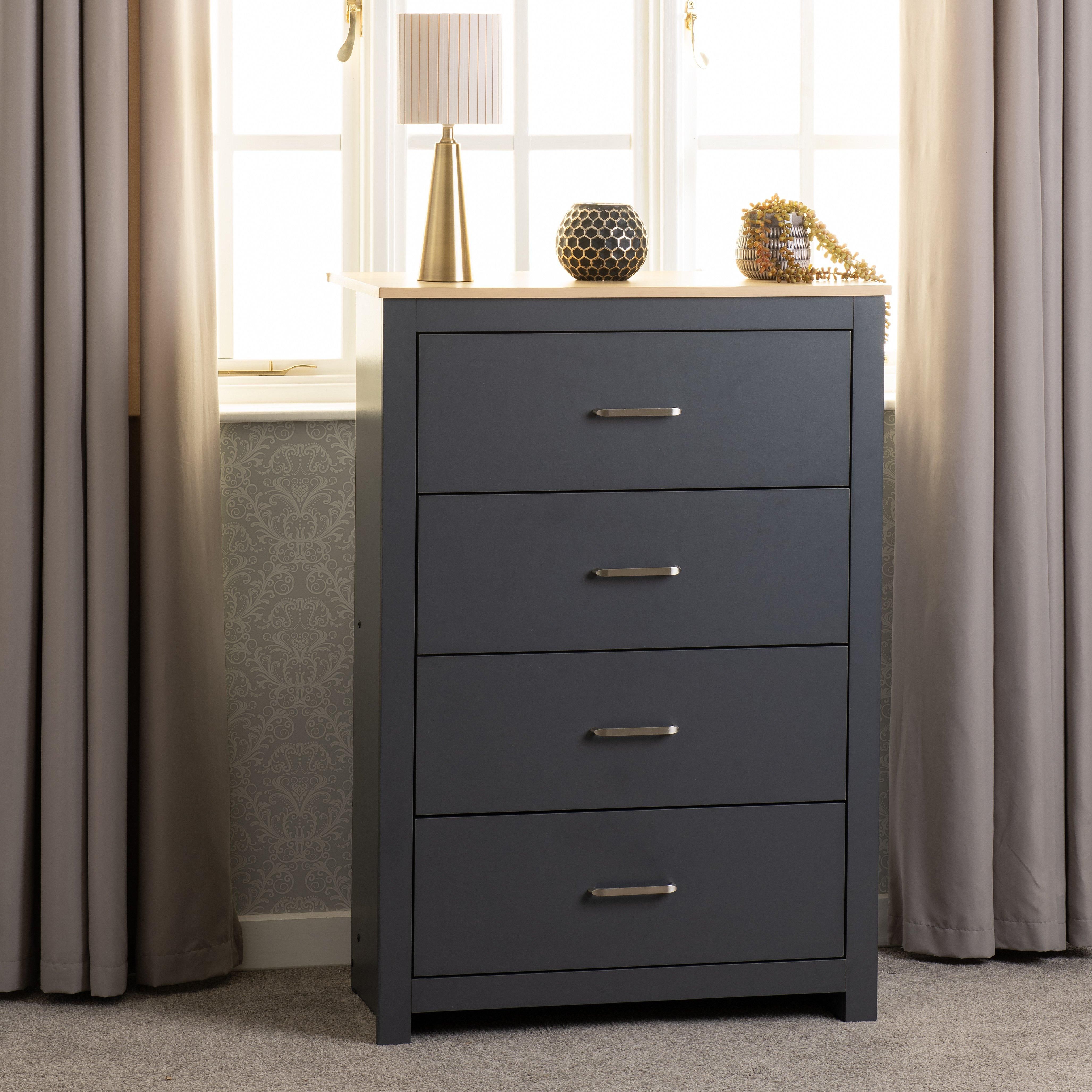 Seconique Portland 4 Drawer Chest in Grey