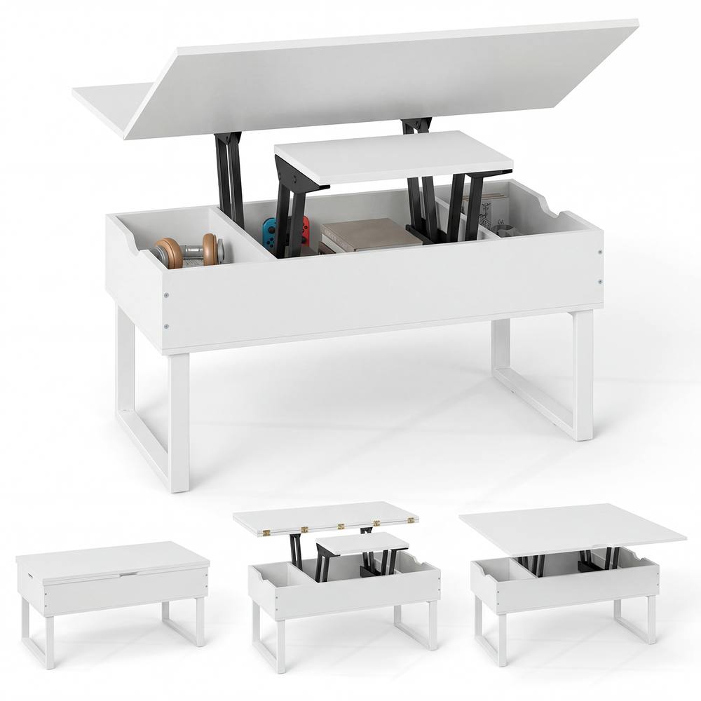 Costway Lift Top Coffee Table 3-in-1 Convertible Coffee Table Cocktail Table in White