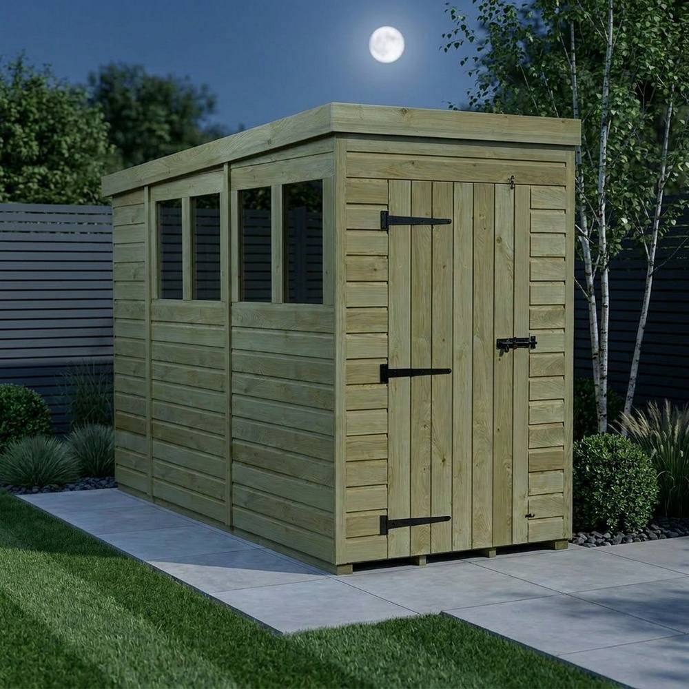 Buttercup Farm 4ft x 10ft Pent Garden Shed Single Door With Windows - Timber in Brown 3
