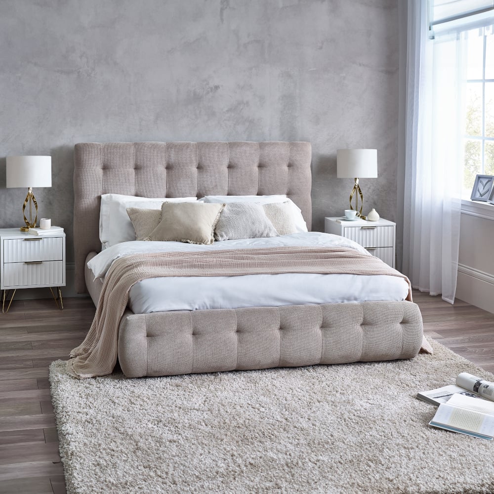 Odette Light Taupe Fabric Hotel Bed - 5ft King Size