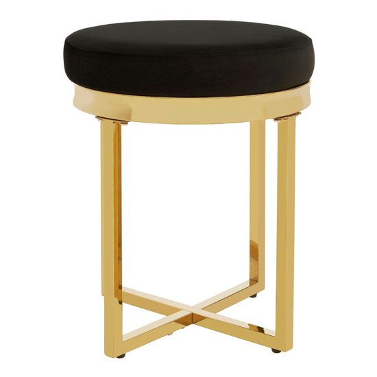 Alluras Black Velvet Stool In Gold Frame