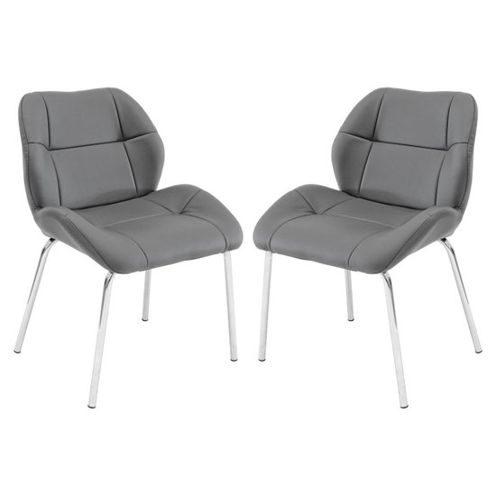 Dinky Bistro Grey Faux Leather Dining Chairs In Pair
