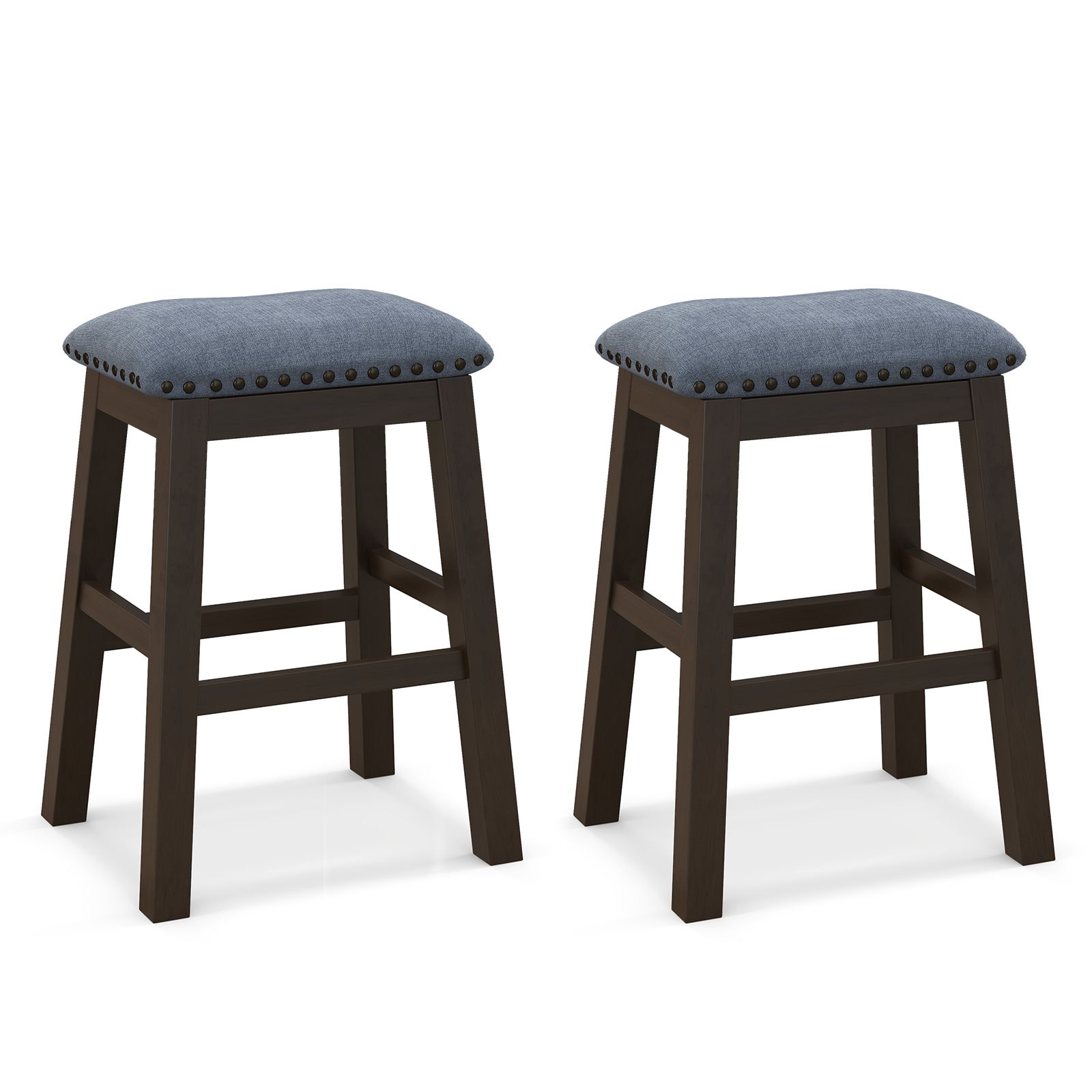 Costway 2-Piece Padded Bar Stool Set 62cm Rivet-Tufted Kitchen Island Stools in Brown